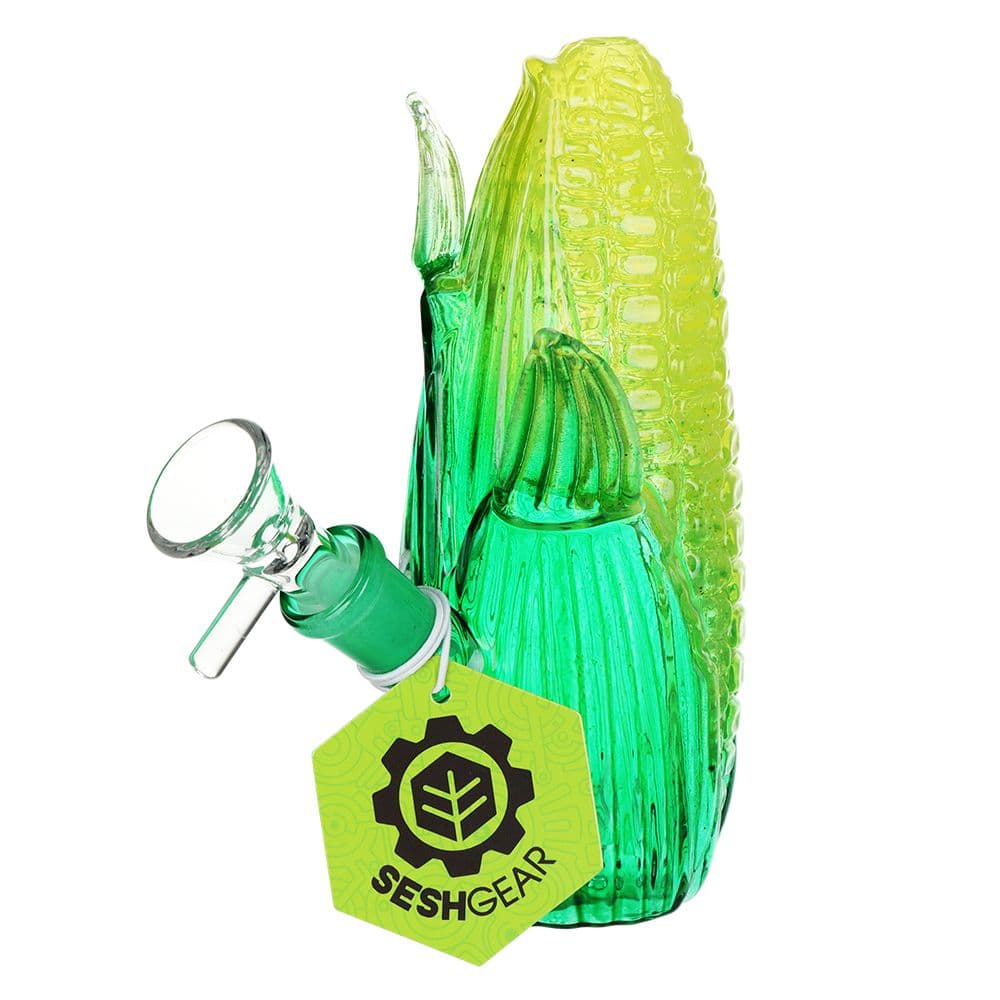 SeshGear "Aww Shucks" Corn on Cob Glass Water Pipe - 5" / 14mm F / Yellow & Green