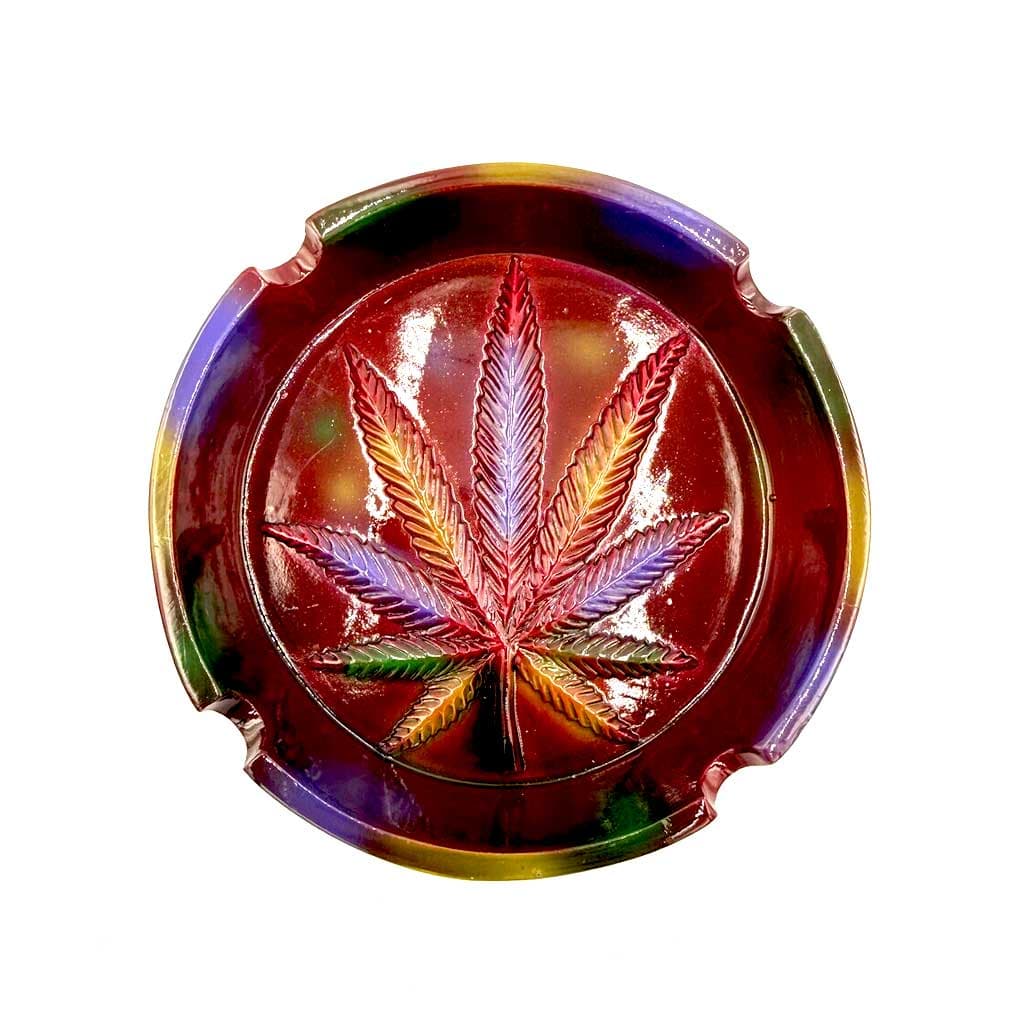 TIE DYE POLYSTONE LEAF ROUND ASHTRAY