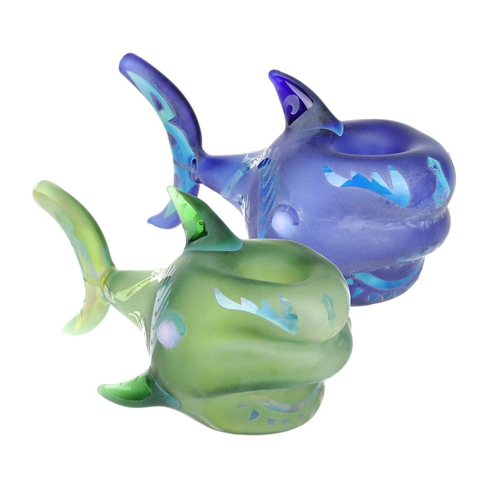 Shark Attack Sandblasted Glass Hand Pipe - 5" / Colors Vary