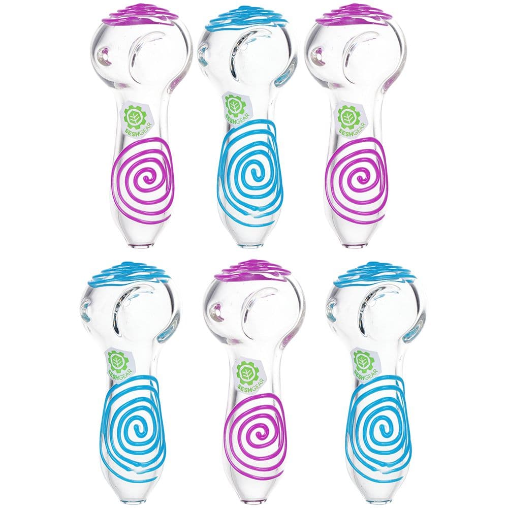SeshGear Glowing Squiggles Glass Spoon Pipe - 4" / Assorted Colors 3ct