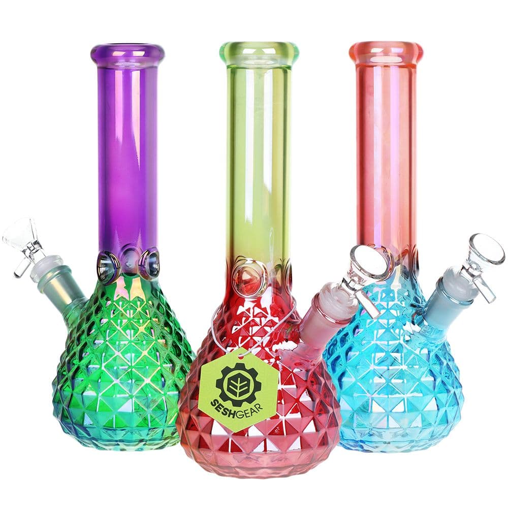 SeshGear Vintage Vase Ombre Glass Water Pipe - 9.75" / 14mm F / Colors Vary 3ct