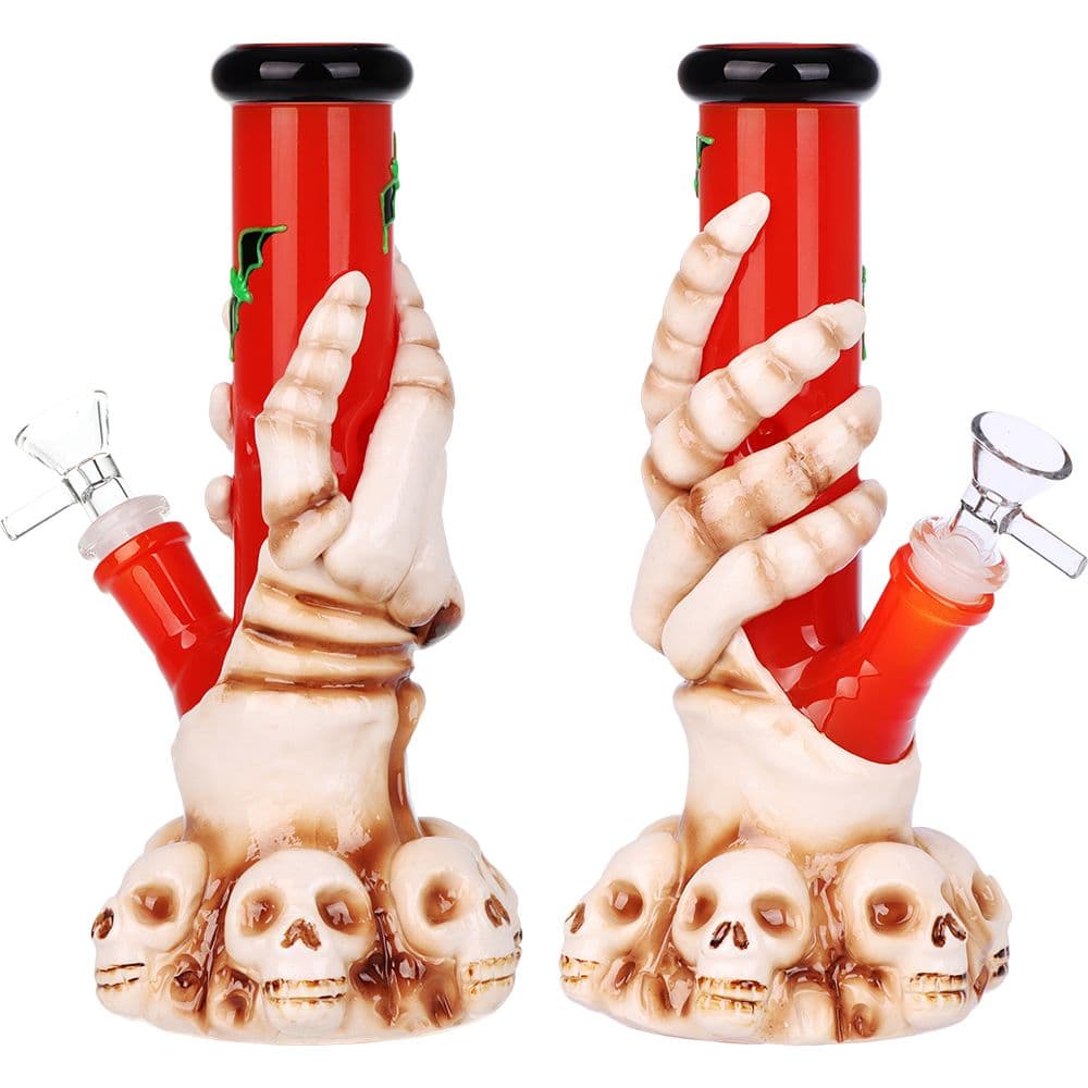 Skelly Grip w/ Bats Straight Tube Glass Water Pipe - 9" / 14mm F