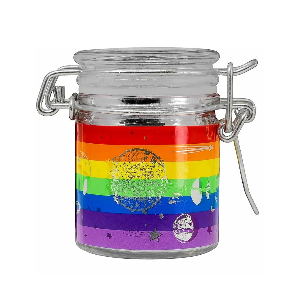 AIRTIGHT GLASS RAINBOW GALAXY STORAGE JAR WITH CLAMPING LID
