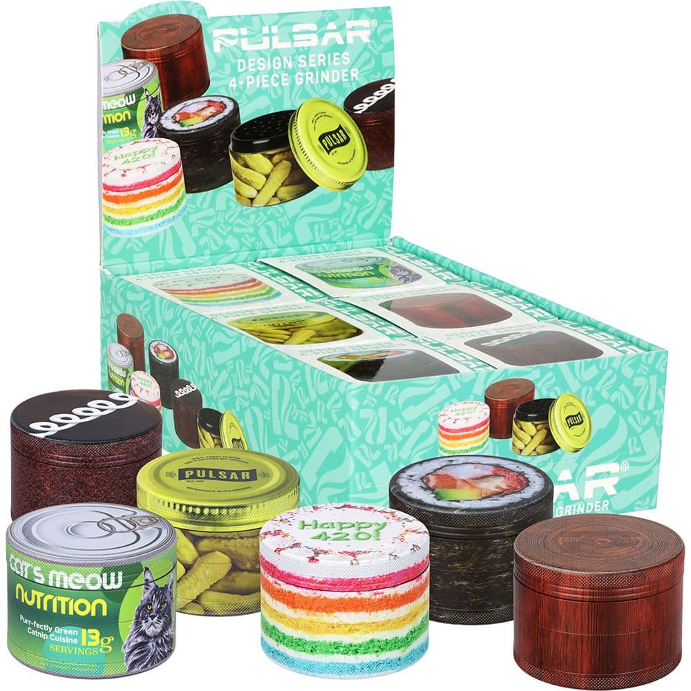 6CT DISPLAY - Pulsar Design Series Aluminum Grinder V3 - 4pc / 2.5" / Assorted Designs