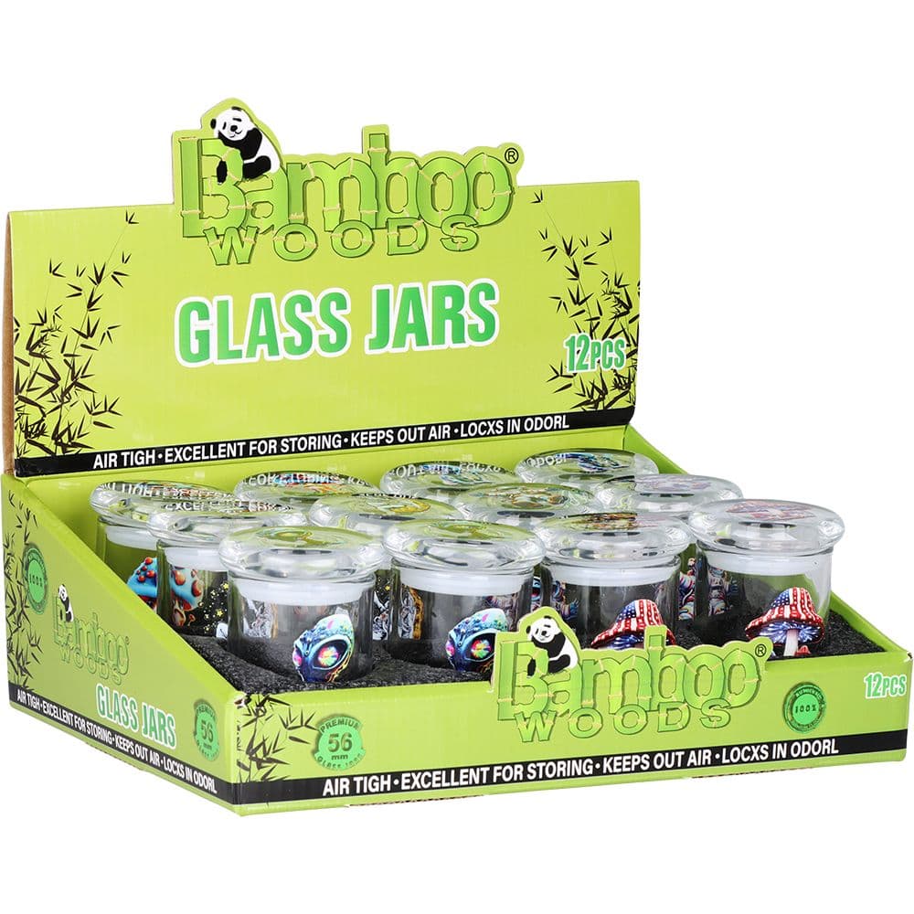 12CT DISPLAY - Bamboo Woods Trippedelic Glass Jar - 3" / Assorted Designs