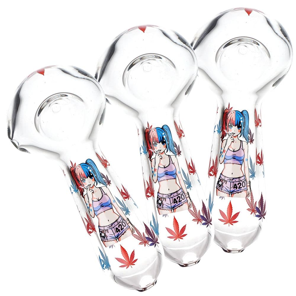 Anime Girl Glass Spoon Pipe - 4.5" 3ct