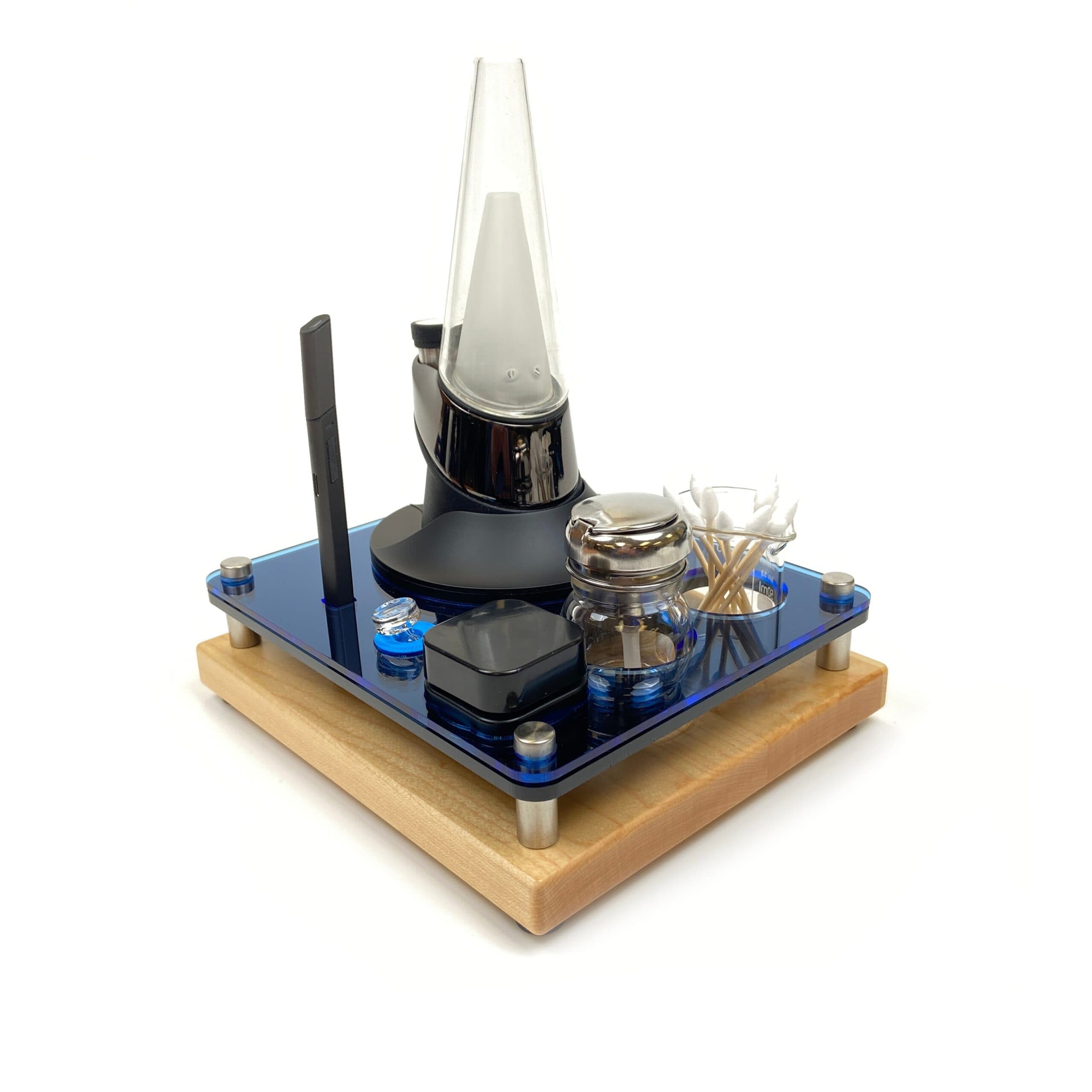 Mini Puffco Dab Rig Station Cleaning Organizer ~ Holds Charger Dock and Hot Knife ~ 8x7, Midnight Blue, Maple ~ for Dry herb use Vaporizer