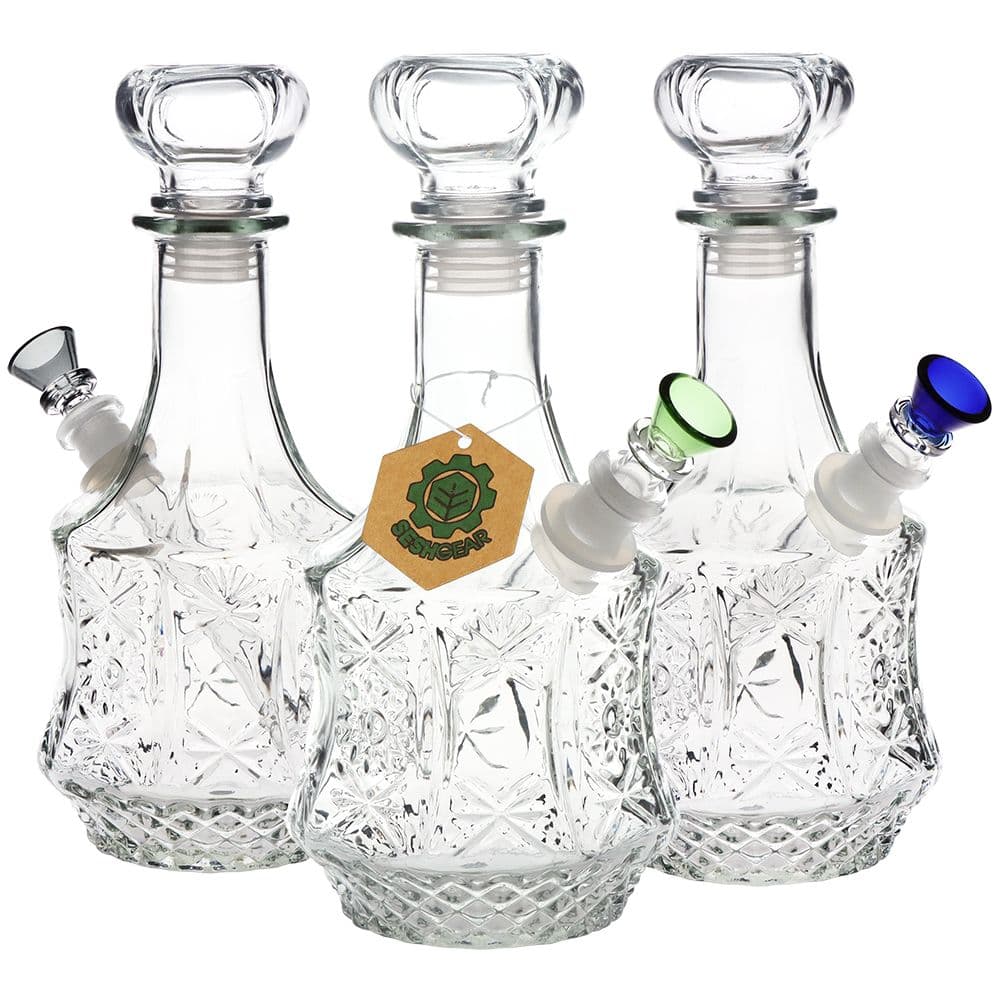SeshGear Vintage Decanter Style Glass Water Pipe - 10" / 14mm F / Sun Flower / Colors Vary