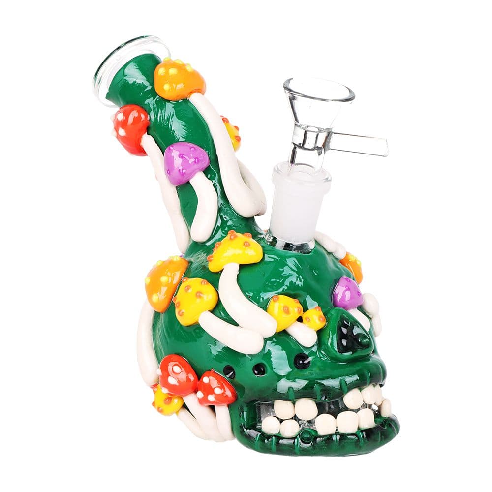 Skull Full Of Shrooms Glass Water Pipe - 5.25" / 14mm F