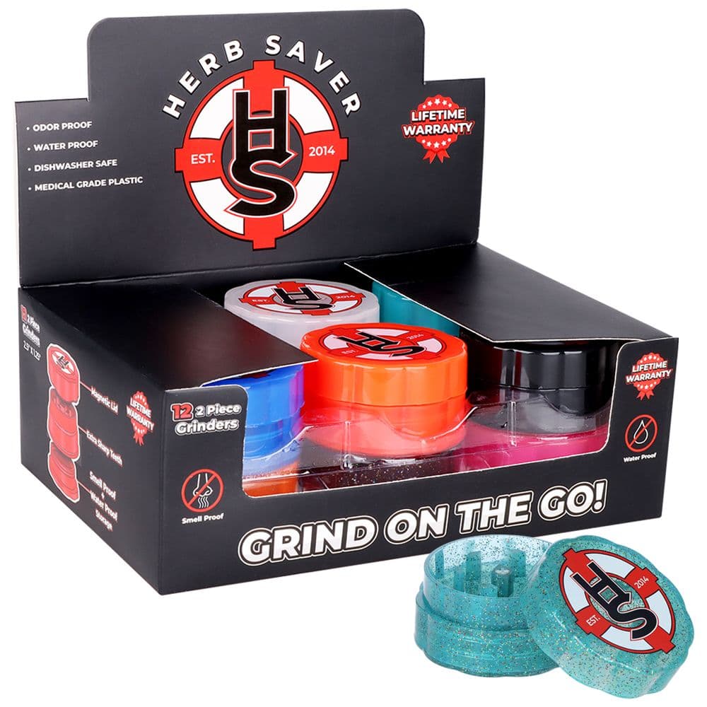 12CT DISPLAY - HerbSaver Grinder - 2.5" / 2pc / Assorted Colors