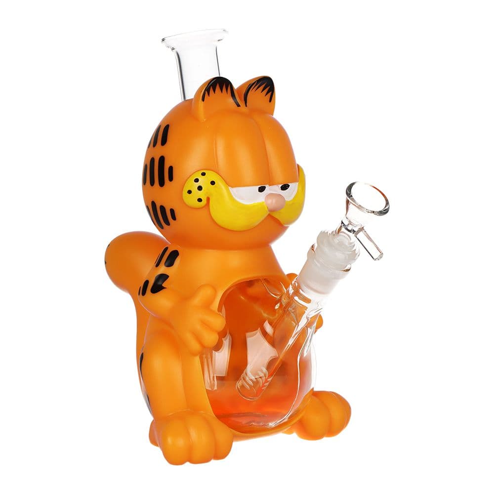 Orange Cat Glass & Vinyl Water Pipe - 8.7" / 14mm F