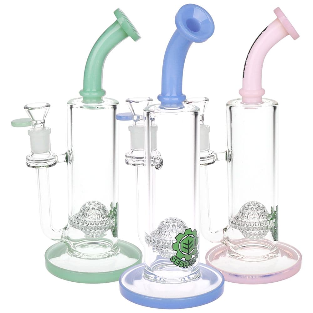 SeshGear Golf Ball Perc Glass Water Pipe | 10" | 14mm F | Colors Vary