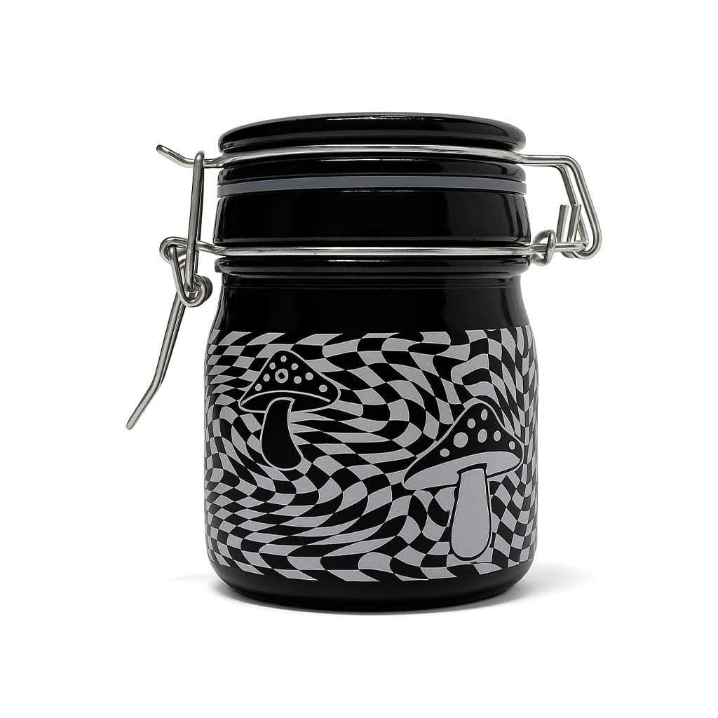 TRIPPY MUSHROOM CHECKBOARD STORAGE JAR