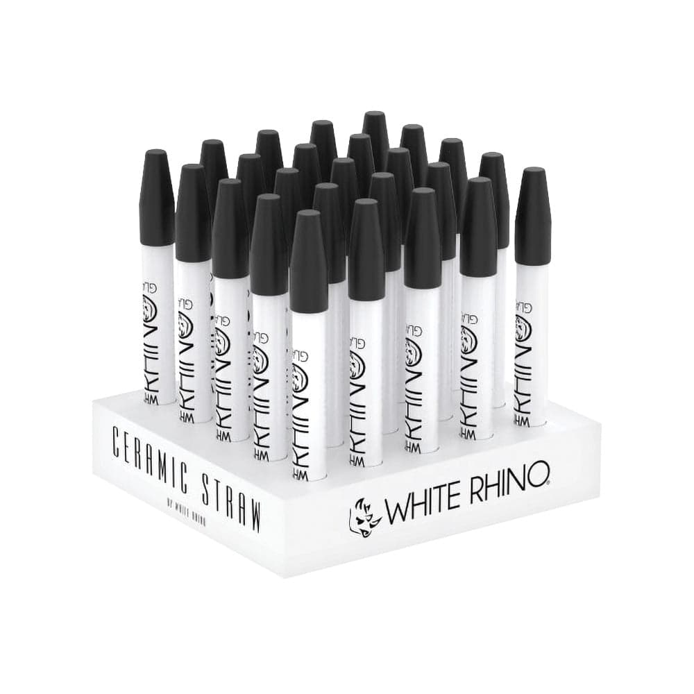 White Rhino Ceramic Dab Straw w/ Silicone Cap - 5" -25PC